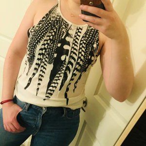 Title Unknown Black&White Patterned CrossBack Tank